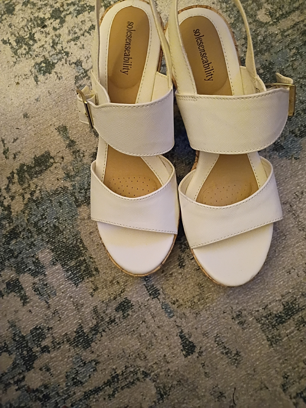 White Slingback Block Heel Sandals Size 8